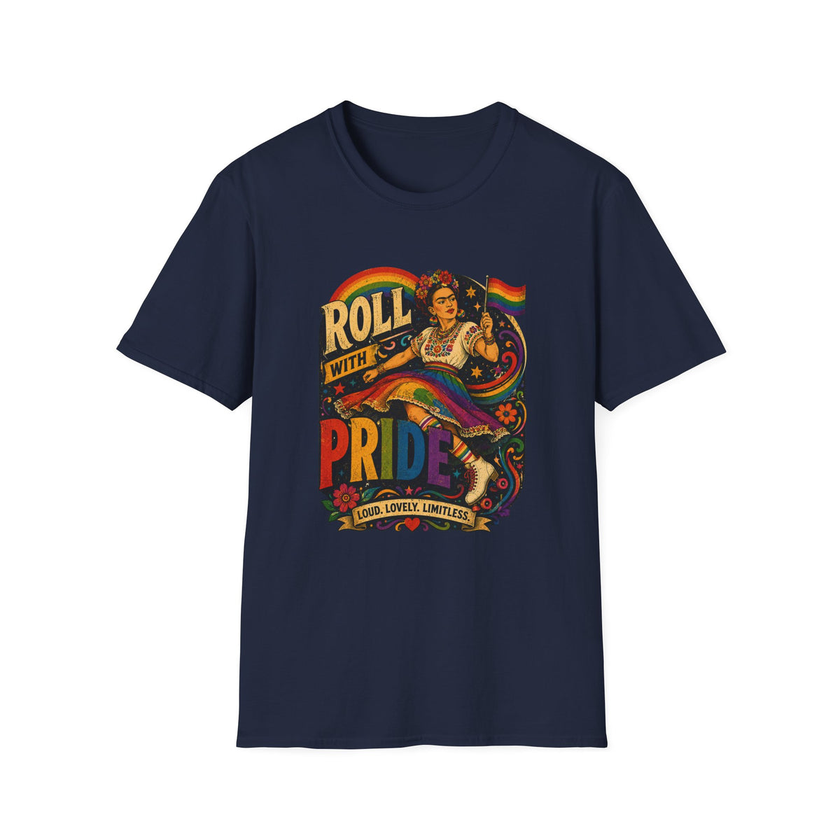 Roll With Pride | Retro Feminist LGBTQ Pride T-Shirt